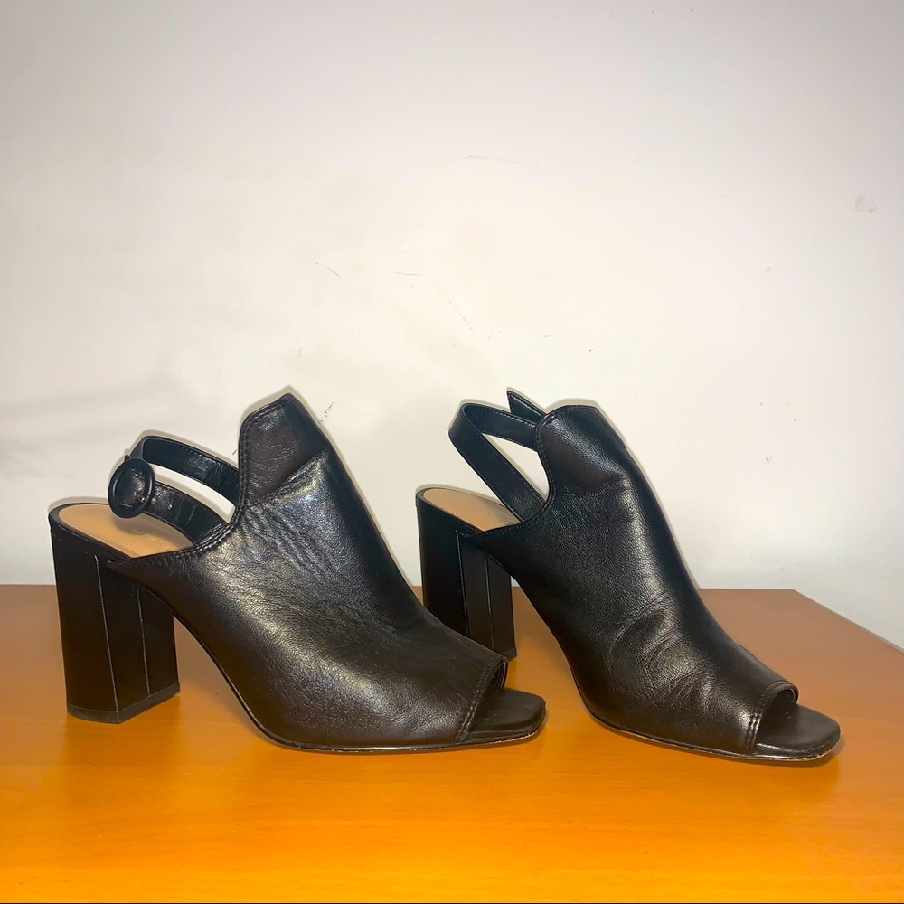 Banana Republic Black Leather open toe mule w/strap sz 8 1/2 3 inch block heel